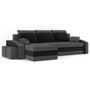 Rozkladacia rohová sedacia súprava s taburetkami Hewlet Sivá/čierna Ľavá