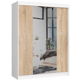 Šatníková skriňa posuvná 150cm CLP so zrkadlom biela/dub sonoma