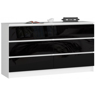 Komoda K140 6SZ biela/čierna lesk