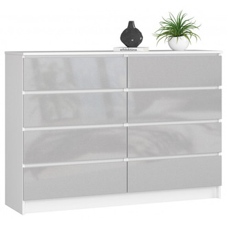 Komoda K140 8SZ biela/metalik lesk