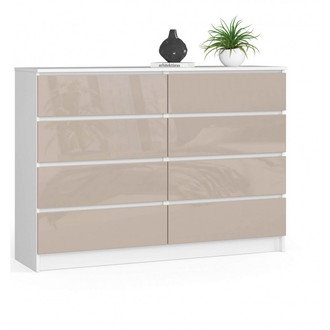 Komoda K140 8SZ biela/cappuccino lesk