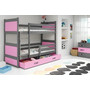 Detská poschodová posteľ s výsuvnou posteľou RICO 190x80 cm Ružová Sivá