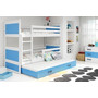 Detská poschodová posteľ s výsuvnou posteľou RICO 160x80 cm Modrá Biela
