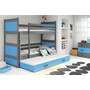 Detská poschodová posteľ s výsuvnou posteľou RICO 200x90 cm Modrá Sivá