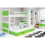 Detská poschodová posteľ s výsuvnou posteľou RICO 200x90 cm Zelená Biela