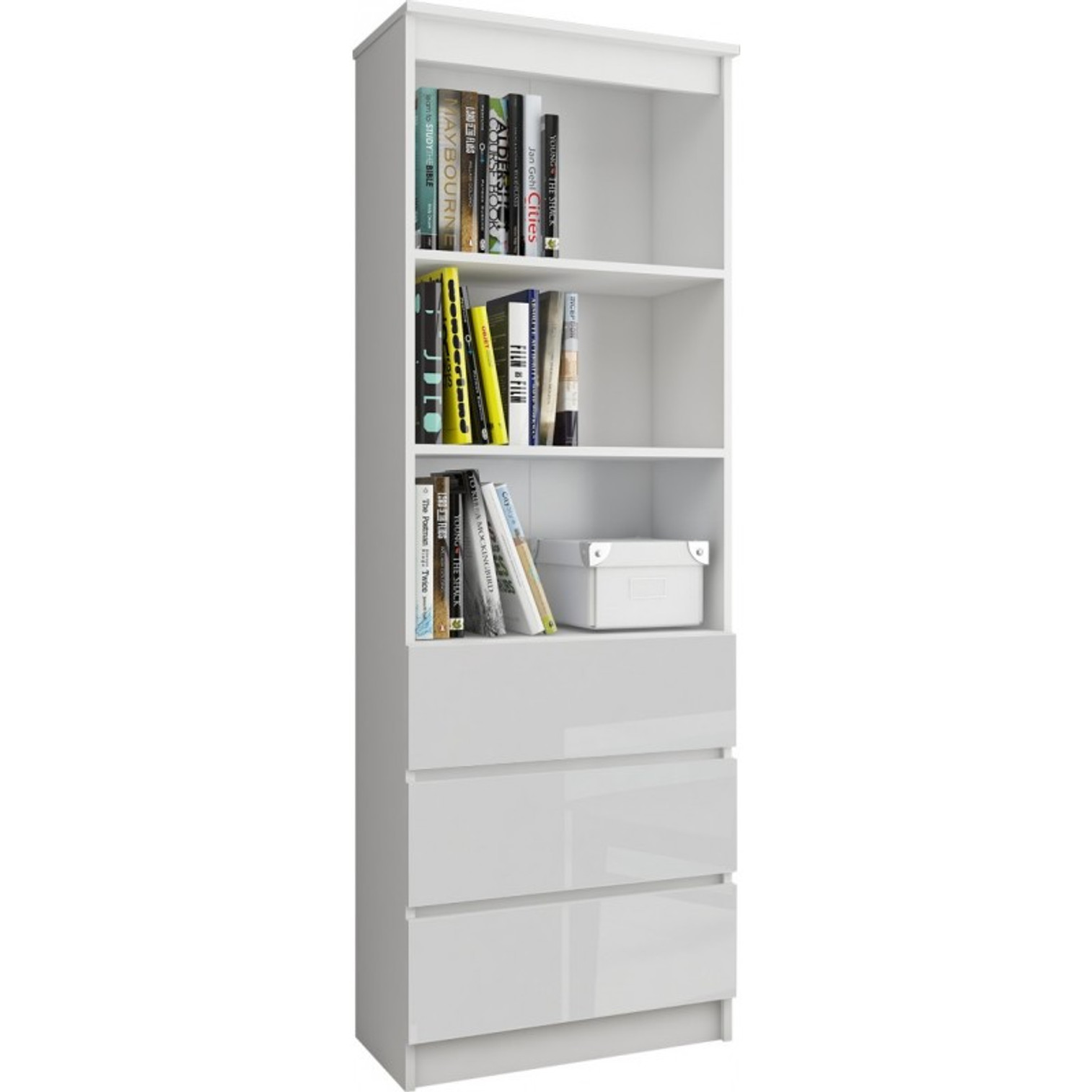 Regál R 60 cm CLP 3 zásuvky 2 poličky biely lesk - SG nábytok