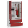 Šatníková skriňa S90 2 dvierka 2 zásuvky biela/červená lesk - galéria #1