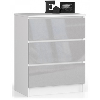 Komoda K60 3SZ - biela/metalic lesk