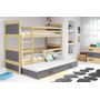 Detská poschodová posteľ s výsuvnou posteľou RICO 200x90 cm Sivá Borovica