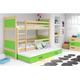 Detská poschodová posteľ s výsuvnou posteľou RICO 200x90 cm Zelená Borovica