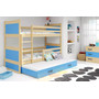 Detská poschodová posteľ s výsuvnou posteľou RICO 160x80 cm Modrá Borovica