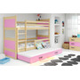 Detská poschodová posteľ s výsuvnou posteľou RICO 190x80 cm Ružová Borovica