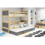 Detská poschodová posteľ s výsuvnou posteľou RICO 190x80 cm Sivá Borovica