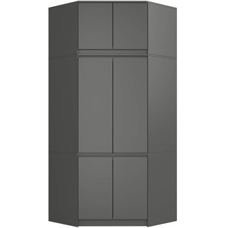 Rohová šatníková skriňa s nadstavbou S100 - sivá