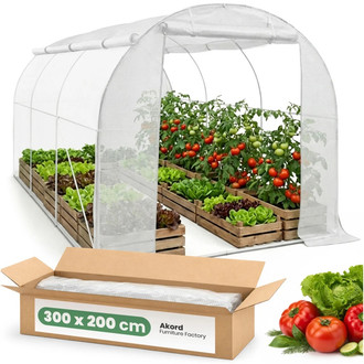 Záhradný fóliový tunel s rolovanými stenami, biely, 200x300x200 cm