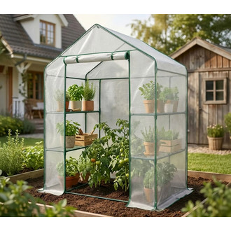 Mini skleník s policami, biela, 143x73x195 cm